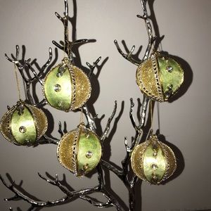 Pastel Capiz Green/Gold Jeweled Ornaments/Decor